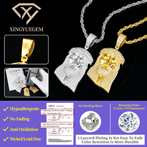 Kalung Rantai Hip Hop Perak 925 Berhiaskan Berlian Moissanite VVS Gra Iced Out untuk Pria, Liontin Yesus Moissanite - Product Image 3