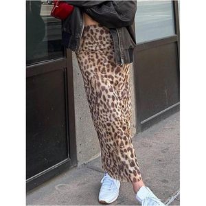 FOXA Jupe longue léopard pour femme, taille haute, en maille froncée, droite, pour les vacances d'été, les sorties nocturnes - Product Image 4