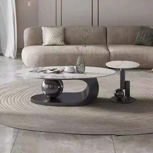 Mesas de Centro Modernas Italianas de Lujo Lovezone, Personalizables, con Superficie de Mármol Gris y Base de Metal Negro - Product Image 5