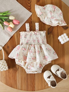 Traje de verano 2026 para bebé, mono floral sin <span class=keywords><strong>tirantes</strong></span> para niñas, lindo conjunto de gateo con sombrero - Product Image 1
