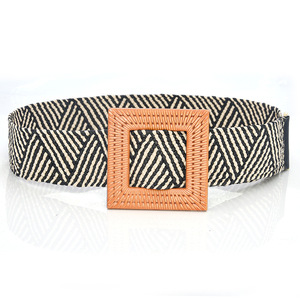 Venta al por mayor <span class=keywords><strong>2022</strong></span> gran oferta Vestido de playa cinturón estilo bohemio personalizado hebilla cinturón elástico tejido de paja mujeres Cinturón trenzado - Product Image 1