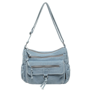 Wholesale Women's Retro Large Denim Canvas Crossbody Shoulder Bag Lightweight Casual <b>Tote</b> Handbag Purse - Product Image 5