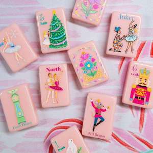 Tessere Mahjong in Acrilico Stile Americano con Stampa Ballerina Schiaccianoci e Fiocco di Neve Rosa Pallido, per Regalo di Natale, Gioco per Feste di Ragazze - Product Image 2