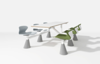 Ensemble table et chaises bicolores pour cantine, 4 places, table à manger intégrée pour restauration rapide, ensemble moderne pour restaurant et cafétéria