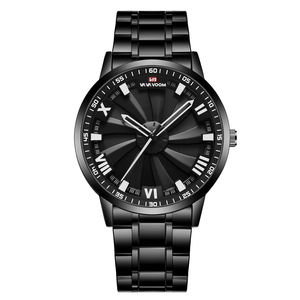 Mens 360° Rotating Turbine Design Watch Black Red Accent Stainless Steel Band Quartz Wristwatch for Car Lovers - Product Image 3