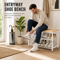 Banc à chaussures réglable à plusieurs niveaux avec cadre en acier robuste et assise en bois, organisateur de rangement pour entrée et couloir