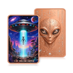Vente en gros de lingots de cuivre fin 999 de 5 oz, motif Alien UFO Sci-Fi, impression couleur UV, souvenir, lingot massif - Product Image 3
