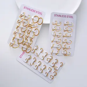 bulk wholesale inoxydable stainless steel gold plated small huggie earrings jewelry stock lots