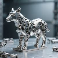 Chine personnalisé CNC usinage en acier inoxydable animaux ornements personnalisé argent léopard Statue ornement de bureau porte chance