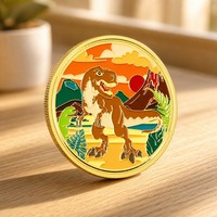 Badge commémoratif personnalisé en métal émaillé, motif scène de dinosaures, fabrication OEM, vente en gros, plaqué or, fabricant de pièces de défi