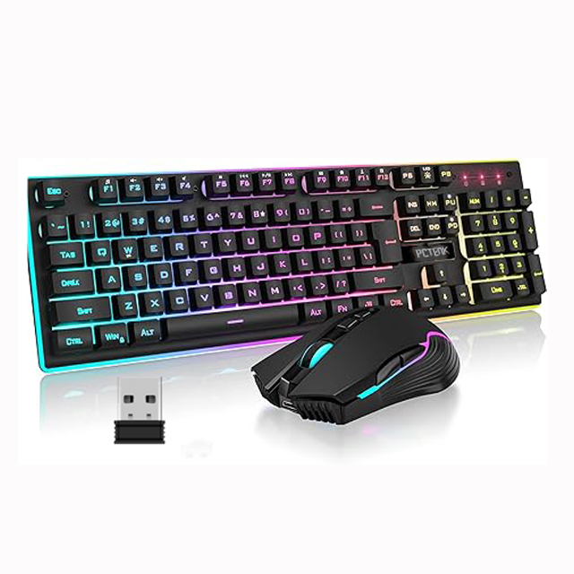Combo Tastiera E Mouse Gaming Wireless Retroilluminato, 2.4G Ricaricabile Con Ergonomia E Poggiapolsi, Per PC E Portatile