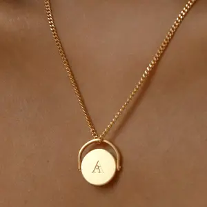 Aretas joias da marca em aço inoxidável, colar personalizado, banhado a ouro, colar de pingente de moeda inicial