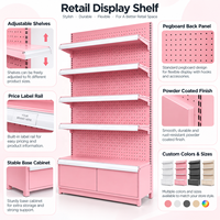 Étagère de présentation cosmétique rose en perforé, présentoir de magasin réglable en métal avec meuble de base pour produits de beauté