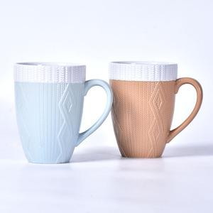Tazas de Cerámica Antiguas para Capuchino y Latte, Capacidad de 12 oz, Diseño de Punto, Esmaltadas, con Rayas en Relieve, Ecológicas y Duraderas para Café - Product Image 1