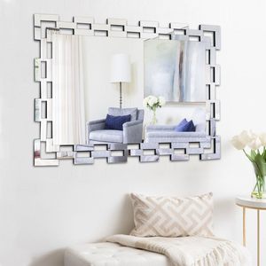 Modern 3D <b>Rectangular</b> Wooden Wall <b>Mirror</b> Sticker Silver/Brown 4mm Thick USB Light in Trend Brand for Living Room Hanging Decor - Product Image 4