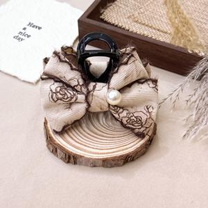 Pince à cheveux en velours tendance, nœud imprimé élégant avec perles coréennes, accessoires pour cheveux, bandeau pour femmes - Product Image 4