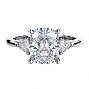 Bague de fiançailles vintage personnalisée à trois pierres, 2 carats, coupe coussin, pierre latérale en forme de poire, moissanite VVS, argent sterling 925, pour femme - Product Image 2