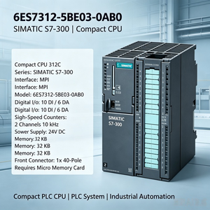 6ES7312-5BE03-0AB0,6ES7312-5BE03-0AB0,สำหรับ PLC SIMATIC S7-300 CPU312C คอมแพคซีพียู,10DI/6DA 32KByte MPI 24V - Product Image 1