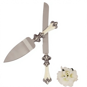 Classic Eco-Friendly Stainless Steel <b>Cake</b> <b>Server</b> Set Embossed Resin Handle Dishwasher Safe Wedding Birthday Amson Brass AG-065 - Product Image 1