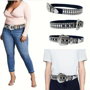 Cinturones <span class=keywords><strong>de</strong></span> mujer <span class=keywords><strong>con</strong></span> diamante decorativo diseñador occidental Bling cinturón <span class=keywords><strong>de</strong></span> vaquero para hombres Unisex estilo clásico adultos <span class=keywords><strong>de</strong></span> moda - Product Image 1