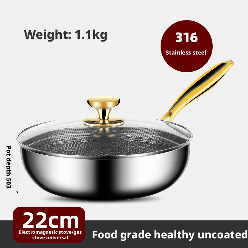 Poêle nid d'abeille argentée 22 cm avec couvercle - Acier inoxydable 316 épais