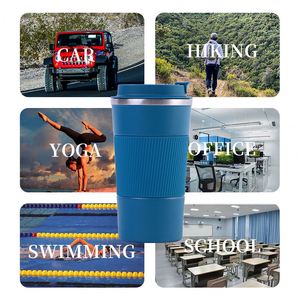 Custom Eco Friendly 380ML Silicone Sleeve <b>Coffee</b> Mugs Insulated Double Walled Stainless Steel Travel Cup Tumbler with Lid - Product Image 6