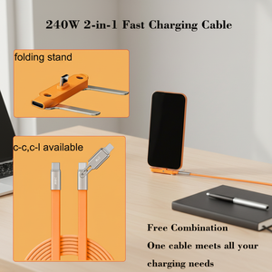 Câble de charge rapide 2-en-1 240W avec support pliable (1,2 m) – <span class=keywords><strong>Cordon</strong></span> de chargeur PD haute vitesse <span class=keywords><strong>pour</strong></span> téléphone, tablette, ordinateur portable - Product Image 3