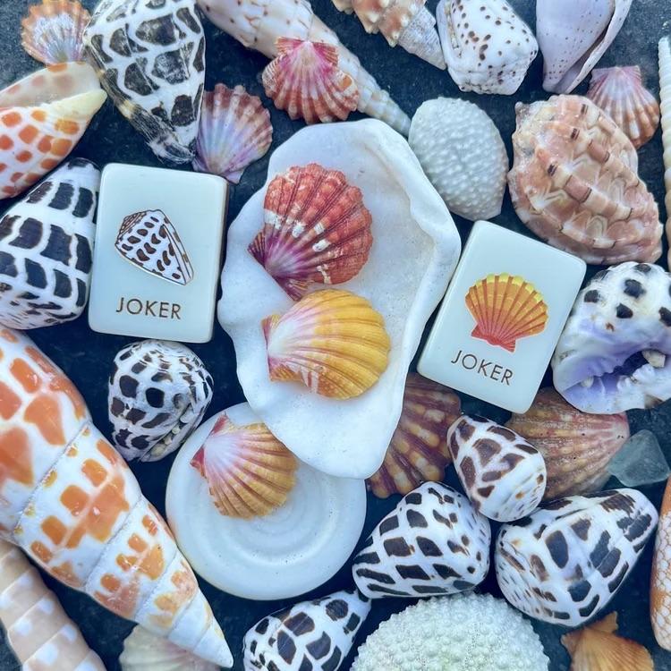 Tile Brown Lexury Pattern Tropical Hawaiian Acrylic Mahjong Tiles Palm Hibiscus Hula Shell ...