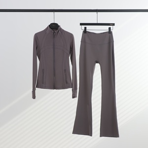 Ensemble pantalon patte d'éléphant respirant et veste à col montant <span class=keywords><strong>LULU</strong></span> – Haut zippé ajusté et tenue de yoga extensible pour femme - Product Image 6
