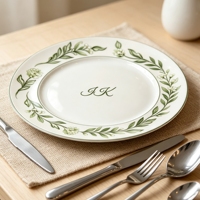 Assiettes en céramique vertes à motifs radiaux peintes à la main, directement de l'usine, vaisselle en porcelaine personnalisable pour mariage et fête de jardin
