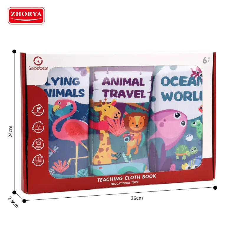 Zhorya-Libro de tela 3d personalizado para baño de animales, libro educativo de tela suave con cola para bebé