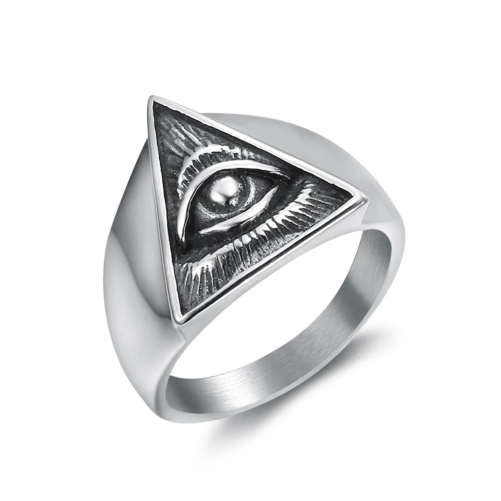 custom design rock roll ANK jewelry 316 Stainless Steel Triangle All Seeing Eye Illuminati Rings men jewelry rings