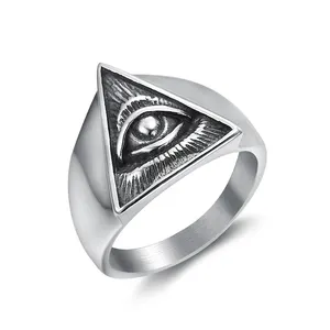 Kunden spezifisches Design Rock Roll ANK Schmuck 316 Edelstahl Dreieck All Seeing Eye Illuminati Ringe Männer Schmuck ringe