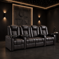 Ensemble de 4 canapés inclinables électriques modernes en cuir véritable avec cadre en bois, 115 pouces de large, pour home cinéma, avec porte-gobelets