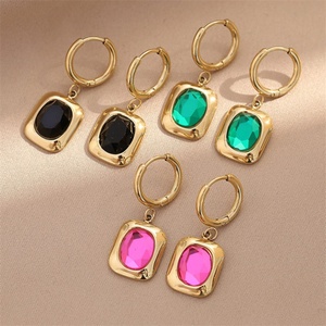 Pendientes de Acero Inoxidable Chapados en Oro con Piedras Preciosas, Populares en Instagram, para Mujer - Product Image 1