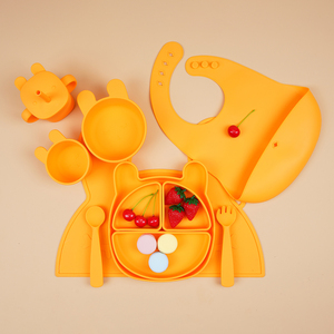 Ensemble d'alimentation pour bébé en silicone de qualité alimentaire, motif chat, ours, lapin, vaisselle personnalisée pour enfants, bol à ventouse, <span class=keywords><strong>assiette</strong></span>, bavoir, cuillère, fourchette - Product Image 2
