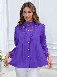 Blusa de Encaje Elegante y Exquisita para Mujer, Primavera/Verano 2026, Nuevo Estilo Moderno, Manga Larga, Tejida, en Existencia en EE. UU. - Product Image 2