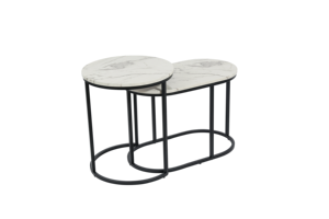 Mesa Auxiliar de Madera para Sala de Estar con Marco de Metal, Juego de 2 Mesas Redondas Encajables, Económicas - Product Image 2