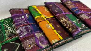 Biodegradable Coated Embroidered Fabric Sari Patchwork <b>Journals</b> Handmade Textile Cover Notebooks Tie Closure for <b>Writing</b> Gifting - Product Image 5
