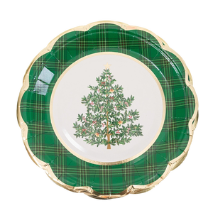 Assiettes en papier à carreaux verts avec bordure dorée, 10,5 pouces, 300g, 24 pièces, pour vaisselle de table festive - Product Image 1