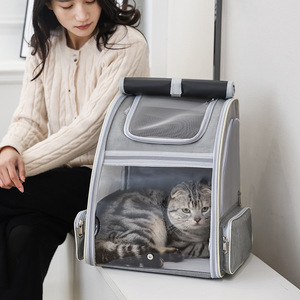 Portable <b>Cat</b> Carrier Soft-Sided Breathable Foldable Large Capacity Travel Pet <b>Cage</b> Transparent Nylon Material - Product Image 1
