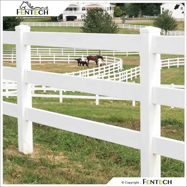 Fentech plastic Vinyl Pvc horse paddock fence  post and rail fence ranch fence