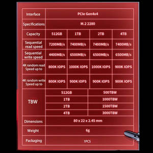Lexar ARES NM790X 4T M.2笔记本固态硬盘4tb PCle 4.0*4固态硬盘7400m/s读取速度6500m/s台式机写入速度4tb - Product Image 4