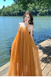 STOCK Two Colors V-NECK Women <strong>Summer</strong> <strong>Dress</strong> Sleeveless Beach <strong>Boho</strong> Maxi <strong>Dress</strong> With Lining S-L - Product Image 2