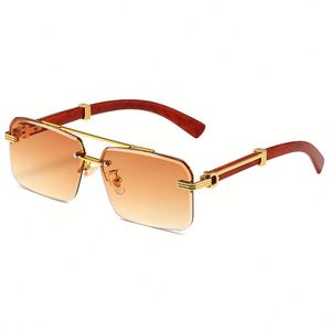 Lunettes de soleil pilote carrées en métal avec double pont, motif grain de bois, UV400, personnalisables avec logo, style rétro 2025, pour hommes et femmes - Product Image 3