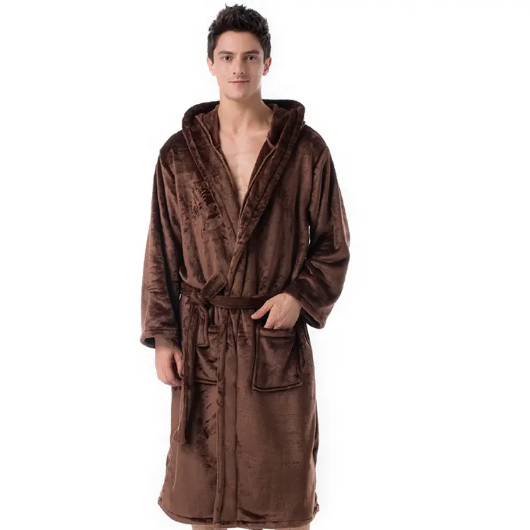 Factory Direct Man Brown Robe Gewicht Bade mäntel Mikro faser mit Kapuze