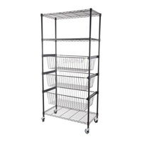 Maßgefertigtes 6-stöckiges Drahtregal-Trolley Metall-Garagenregal für Dachboden und Speisekammer mit Schiebekörben