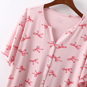 PJ-055 ชุดนอน 2 ชิ้นเอวยางยืดลายเสือดาวผู้หญิงแขนสั้นกางเกงขายาวถักบางทรงหลวมฤดูใบไม้ผลิฤดูร้อน - Product Image 4