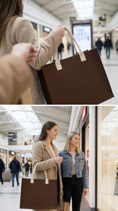 Sac de shopping en toile de coton personnalisé, nouvelle mode, grand sac fourre-tout en toile avec poignées en cuir - Product Image 4