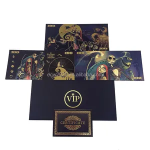 Plastic card movie The Nightmare Before Christmas 100 gold plated foil banknote with custom design